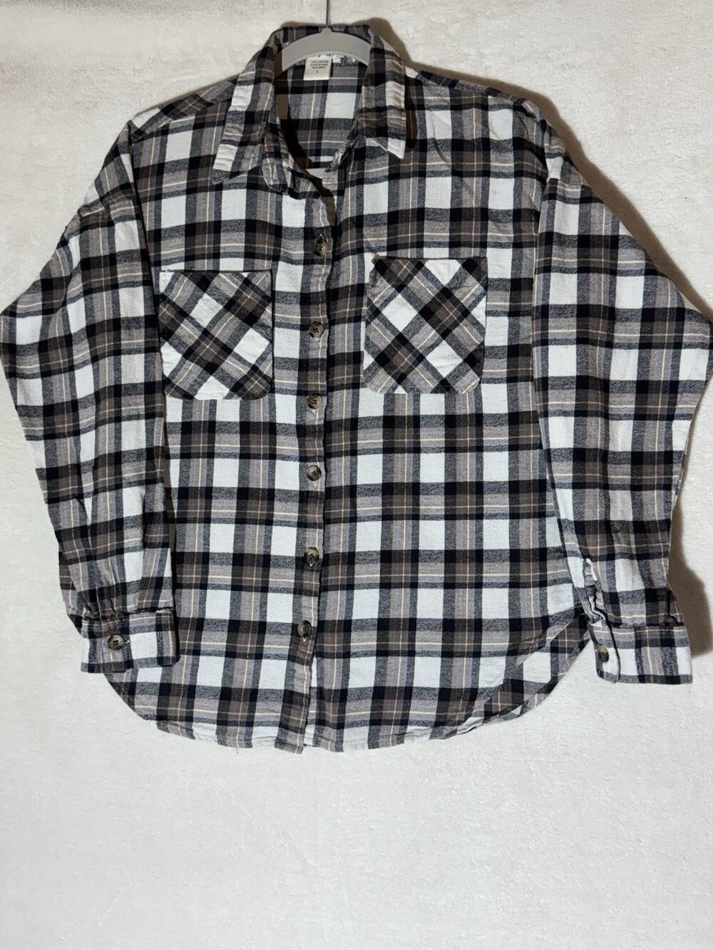 Passport Women's Long Sleeve Flannel Shirt Blue Plaid, Size L